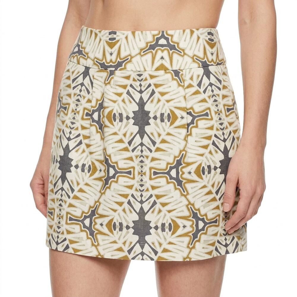 Banana Republic Linen Blend Off-White Mini Geometric Skirt Women Size 2